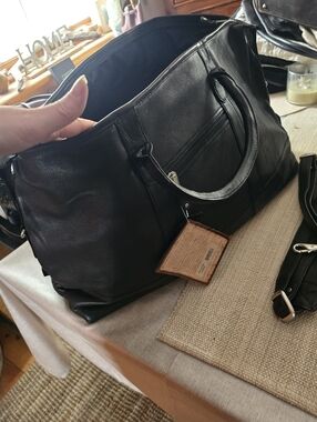 XXL Black Cowhide Leather Weekender Duffel Bag - Unisex